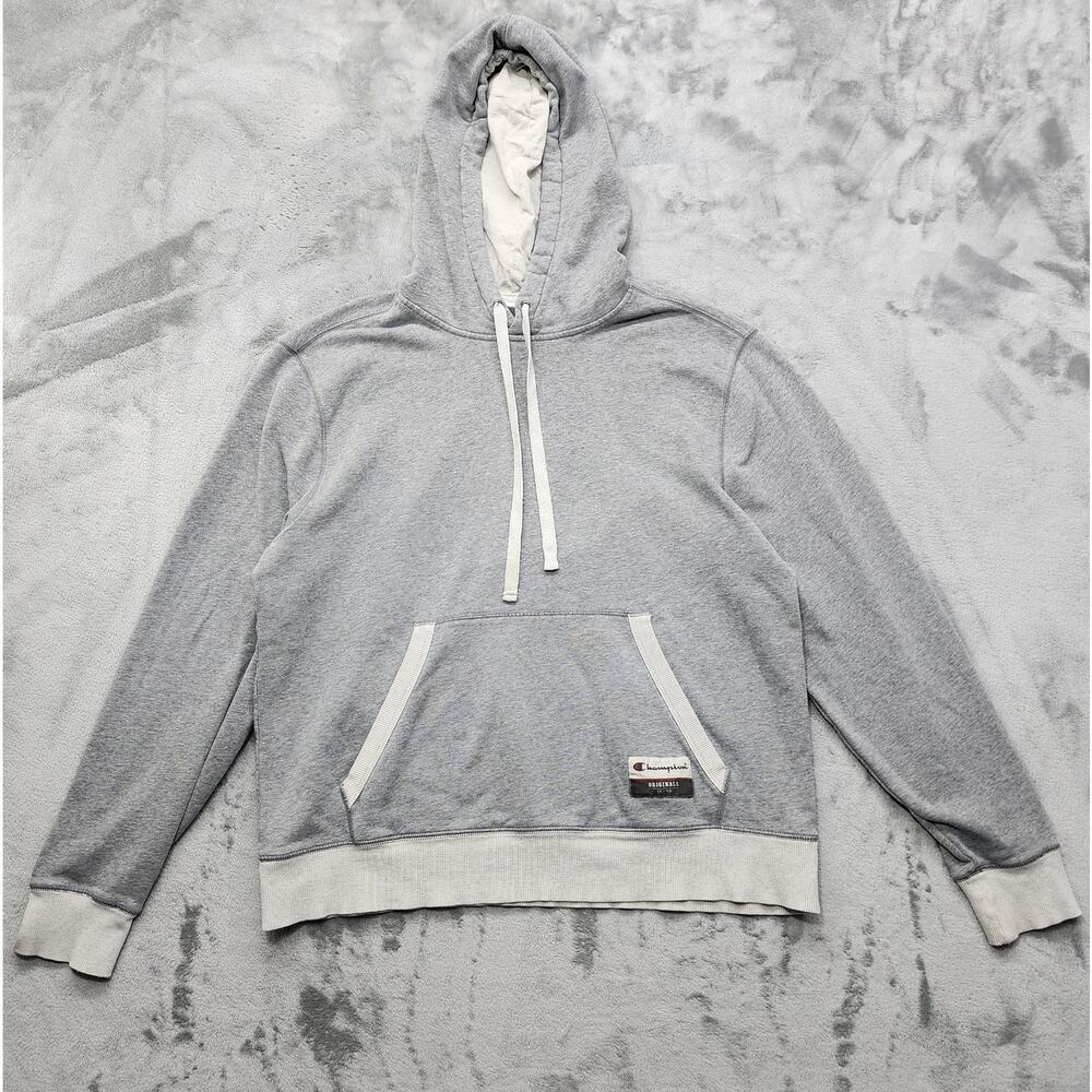 Champion Hoodie Mens L‎ Heathered Gray Sueded Fleece Pullover Sweatshirt Casual